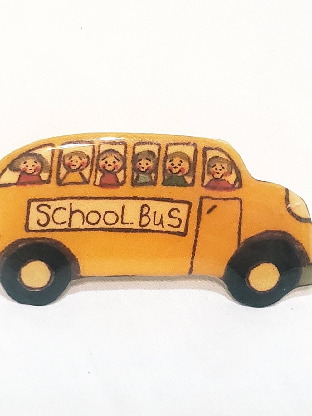 Yellow School Bus Children Resin Brooch Pin 2"